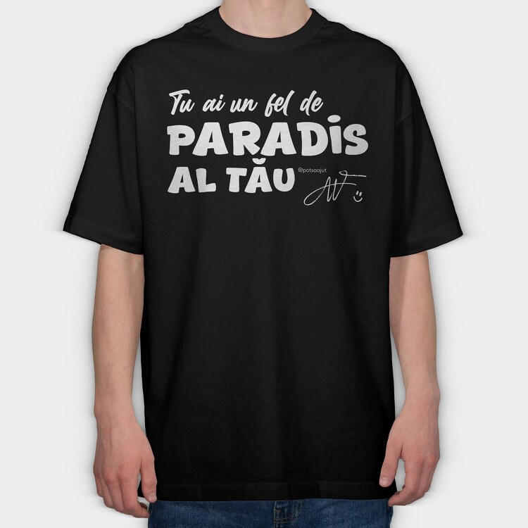 Paradis Alb, Tricou Oversize Barbati (Unisex)
